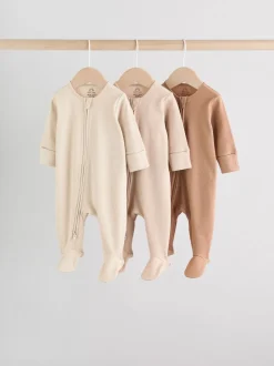 Beige - Verpakking van 3 babypyjama's met tweewegrits (0-2jr)