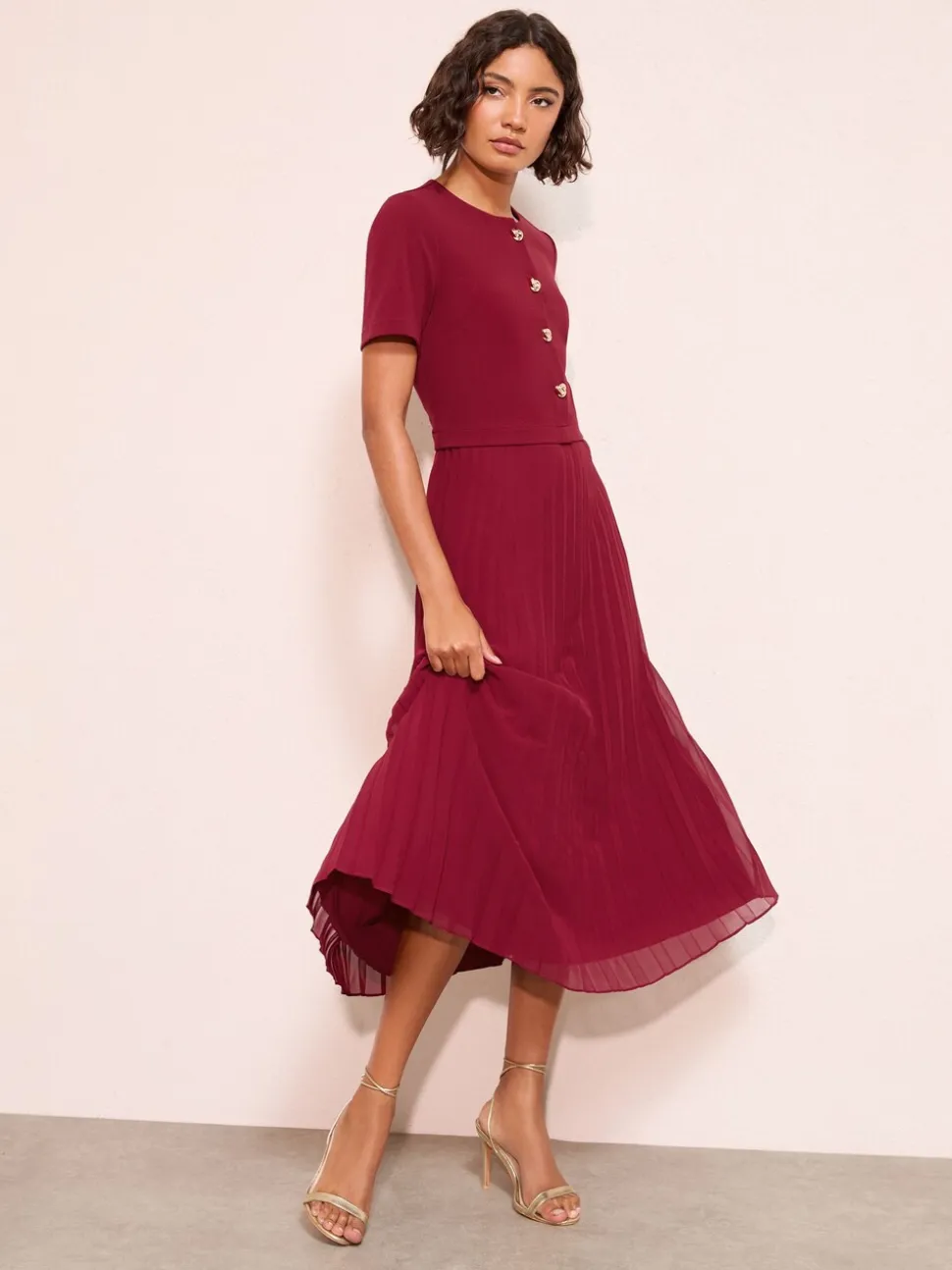 Bessenrood - Friends Like These Button Down 2-In-1 Pleated Dress