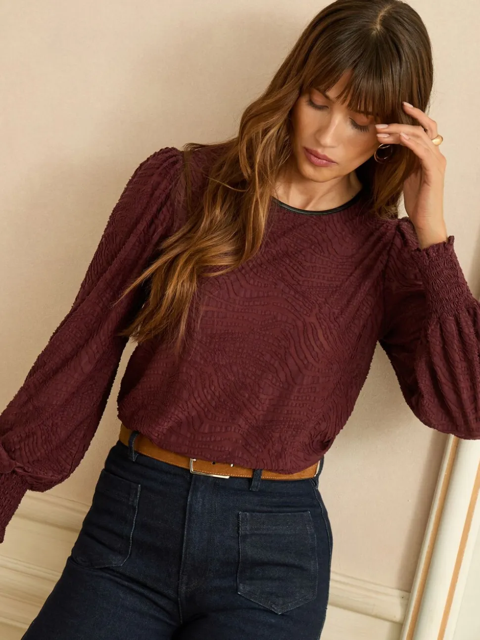 Bessenrood - Love & Roses Textured Long Sleeve Top