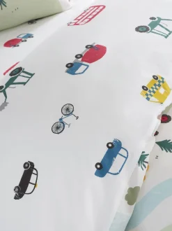 Bianca katoenen dekbedovertrekset met transportmotief
