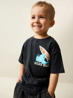 Black Acid Wash Surf Club Oversized - T-shirt met korte mouwen en print op de rug (3mnd -7jr)