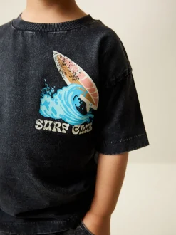 Black Acid Wash Surf Club Oversized - T-shirt met korte mouwen en print op de rug (3mnd -7jr)