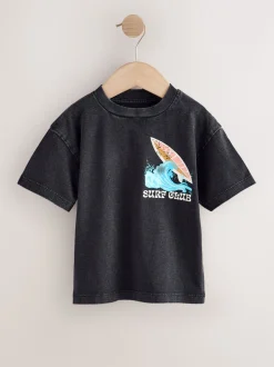 Black Acid Wash Surf Club Oversized - T-shirt met korte mouwen en print op de rug (3mnd -7jr)