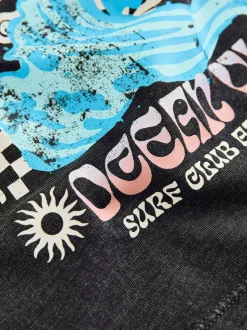 Black Acid Wash Surf Club Oversized - T-shirt met korte mouwen en print op de rug (3mnd -7jr)