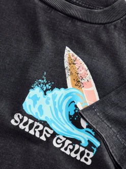 Black Acid Wash Surf Club Oversized - T-shirt met korte mouwen en print op de rug (3mnd -7jr)