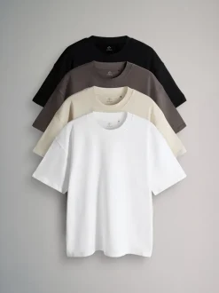 Black Grey White - The Set 4 Pack Short Sleeve Cotton T-Shirts