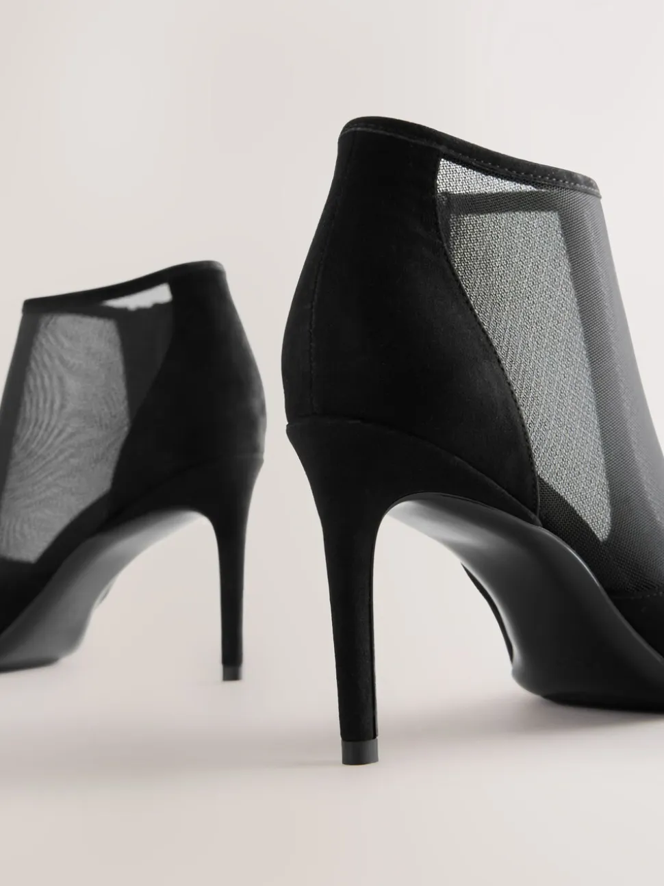Black Mesh Detail - Pointed Toe T-Bar Ankle Boots