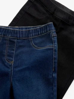 Black/Dark Denim - Set van 2 jeggings met elastische taille (3-16 jr)