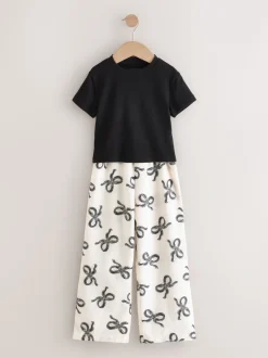 Black/Ecru bow - Set van 1 pyjama's met geweven broek (3-16jr)