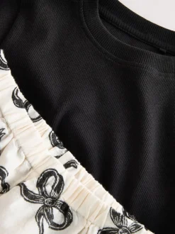 Black/Ecru bow - Set van 1 pyjama's met geweven broek (3-16jr)