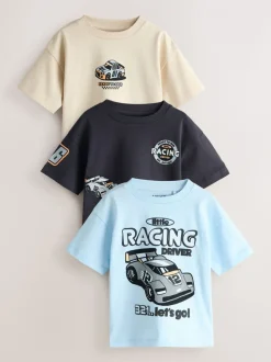 Black/Grey Race Car - Short Sleeve Graphic T-Shirts 3 Pack (3mths-7yrs)