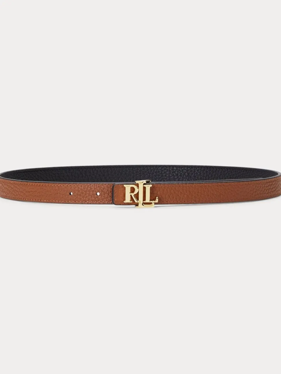 Black/Lauren Tan - Lauren Ralph Lauren 1.9cm Skinny Logo Reversible Pebbled Leather Belt