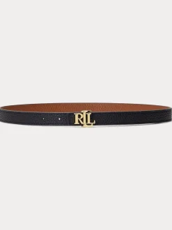 Black/Lauren Tan - Lauren Ralph Lauren 1.9cm Skinny Logo Reversible Pebbled Leather Belt