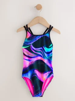 Black/Pink/Purple Swirl - Badpak met dubbele bandjes (3-16jr)