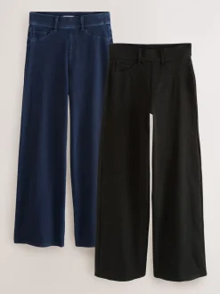 Black/Rinse Blue - Jersey denim broek met wijde pijpen 2 set