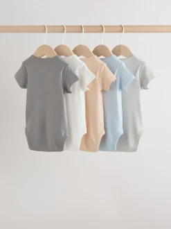 Blauw - 5 Babyrompertjes met korte mouwen