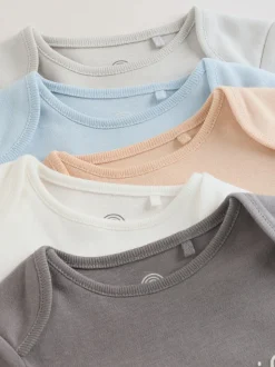 Blauw - 5 Babyrompertjes met korte mouwen