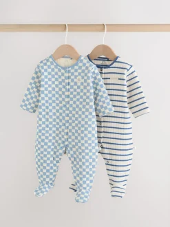 Blauw - 2 Doorgestikte babypyjama's