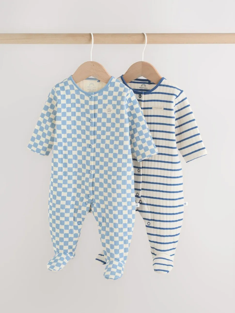 Blauw - 2 Doorgestikte babypyjama's
