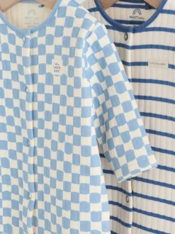 Blauw - 2 Doorgestikte babypyjama's