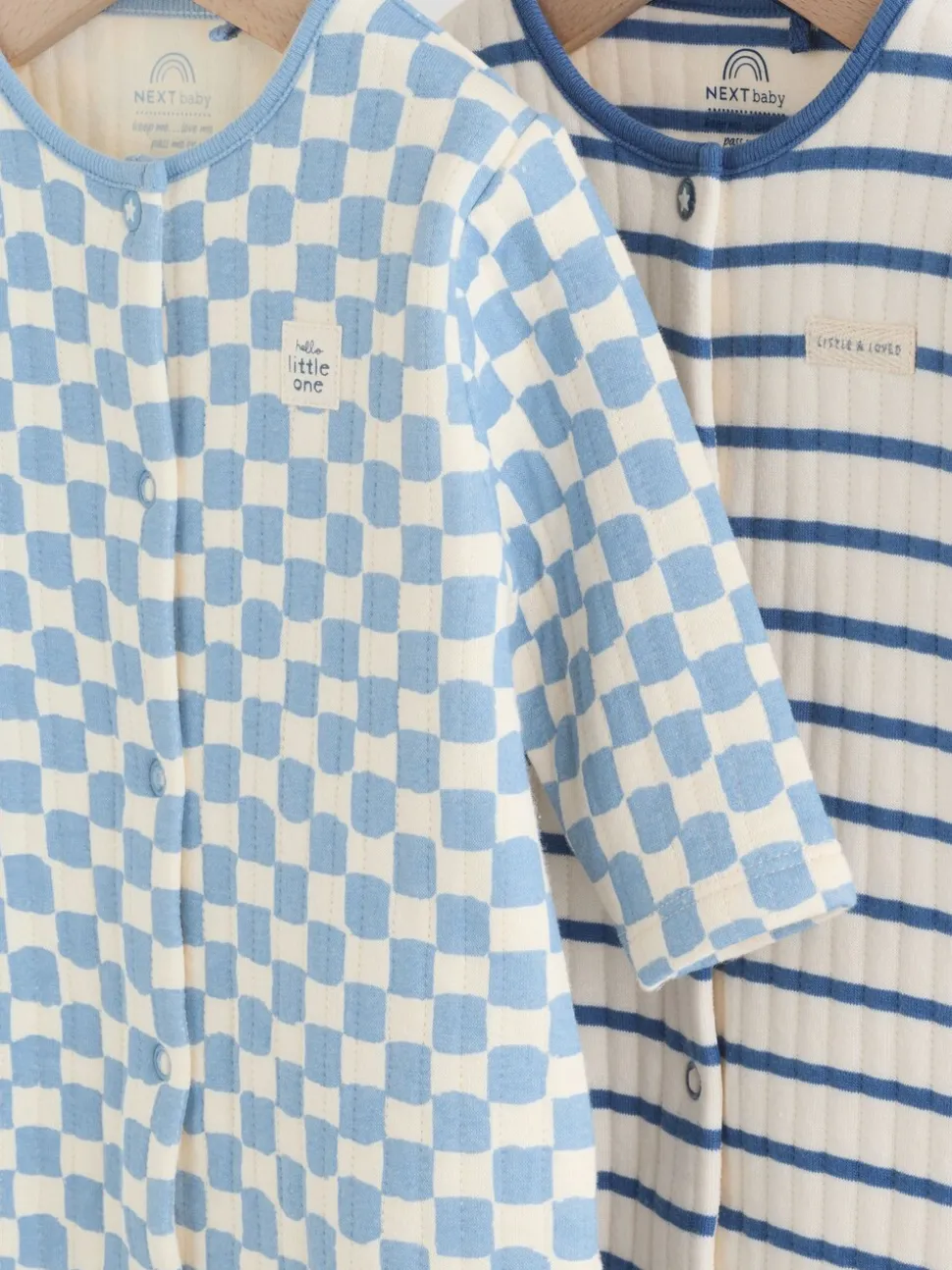 Blauw - 2 Doorgestikte babypyjama's
