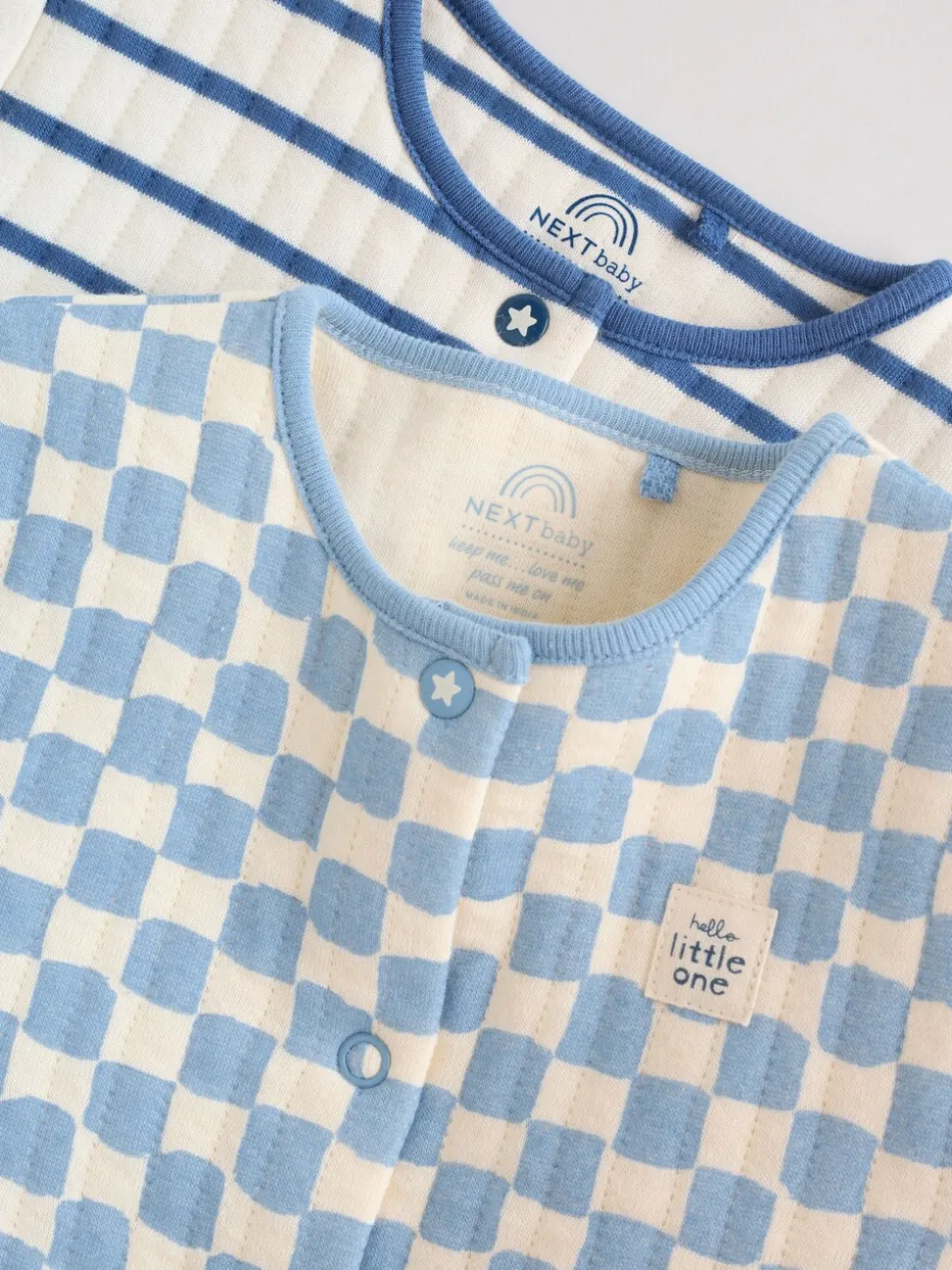 Blauw - 2 Doorgestikte babypyjama's