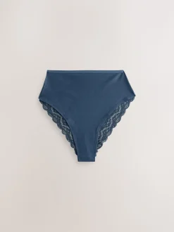 Blauw - 7 Katoenen slipjes met kant