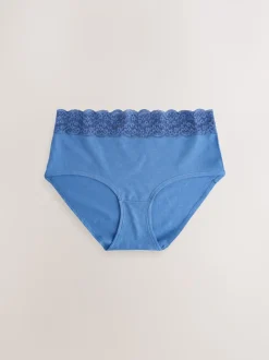 Blauw - 7 Katoenen slipjes met kant