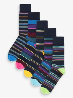 Blauw - 5 paar gestreepte sokken met patroon