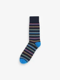 Blauw - 5 paar gestreepte sokken met patroon