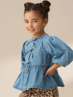 Blauw - Angel & Rocket Ria Broderie Tie Front Peplum Blouse