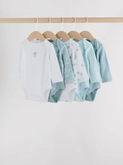 Blauw - Baby Elephant Long Sleeved Bodysuits 5 Pack