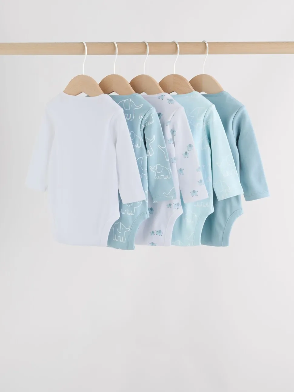 Blauw - Baby Elephant Long Sleeved Bodysuits 5 Pack