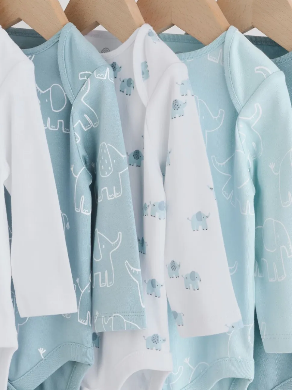 Blauw - Baby Elephant Long Sleeved Bodysuits 5 Pack