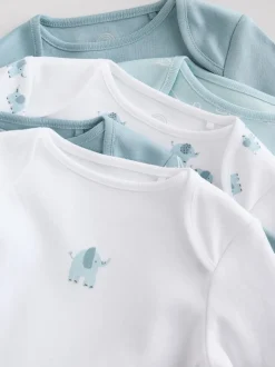 Blauw - Baby Elephant Long Sleeved Bodysuits 5 Pack