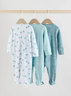 Blauw - Baby Linear Elephant Sleepsuits 3 Pack (0-2yrs)