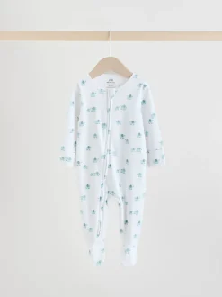 Blauw - Baby Linear Elephant Sleepsuits 3 Pack (0-2yrs)