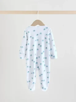 Blauw - Baby Linear Elephant Sleepsuits 3 Pack (0-2yrs)