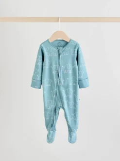 Blauw - Baby Linear Elephant Sleepsuits 3 Pack (0-2yrs)
