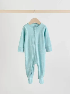 Blauw - Baby Linear Elephant Sleepsuits 3 Pack (0-2yrs)