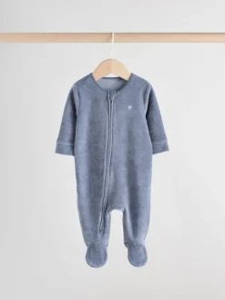 Blauw - Baby Velour Two Way Zip Sleepsuits 2 Pack (0mths-2yrs)
