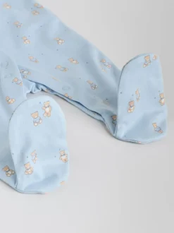 Blauw - Babypyjama met berenprint (0-2jr)
