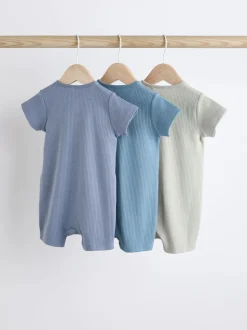 Blauw - Babyrompertjes van 100% katoen met tweewegrits, 3 stuks (0-3jaar)