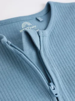 Blauw - Babyrompertjes van 100% katoen met tweewegrits, 3 stuks (0-3jaar)