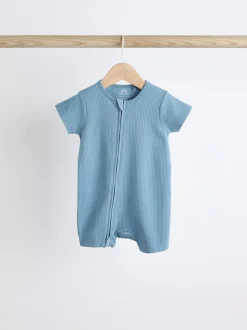 Blauw - Babyrompertjes van 100% katoen met tweewegrits, 3 stuks (0-3jaar)
