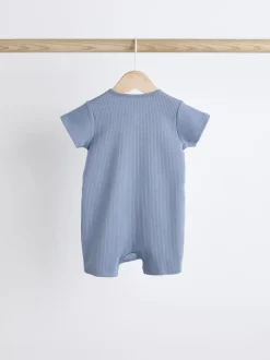 Blauw - Babyrompertjes van 100% katoen met tweewegrits, 3 stuks (0-3jaar)