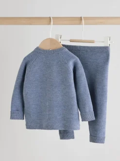 Blauw - Babyset met gebreide trui en legging (0mnd-2jr)