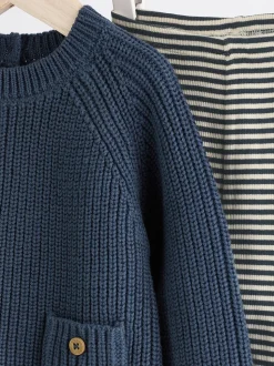 Blauw - Babyset met gebreide trui en legging (0mnd-2jr)