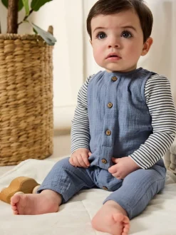Blauw - Babyset van tuinbroek en rompertje (0 mnd-2 jr)
