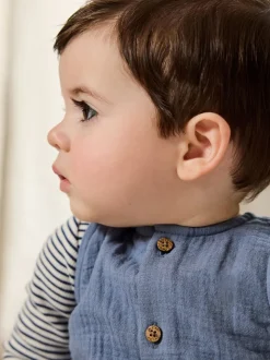 Blauw - Babyset van tuinbroek en rompertje (0 mnd-2 jr)